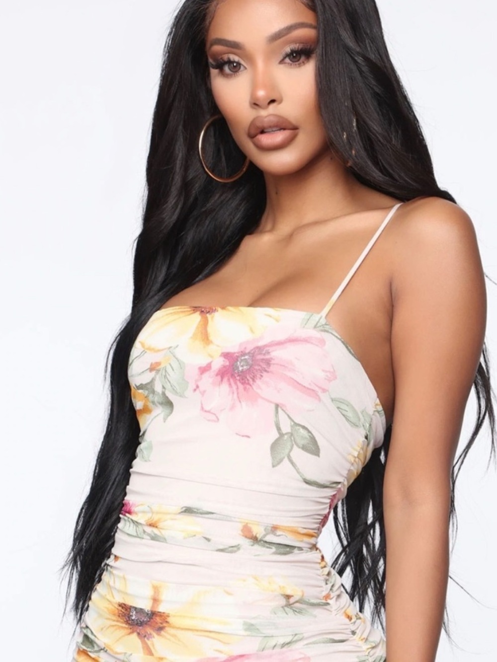 NWT Fashion Nova Women Keeping Flowering Maxi Nude Floral Ruched  Dress XS New! - Picture 2 of 7